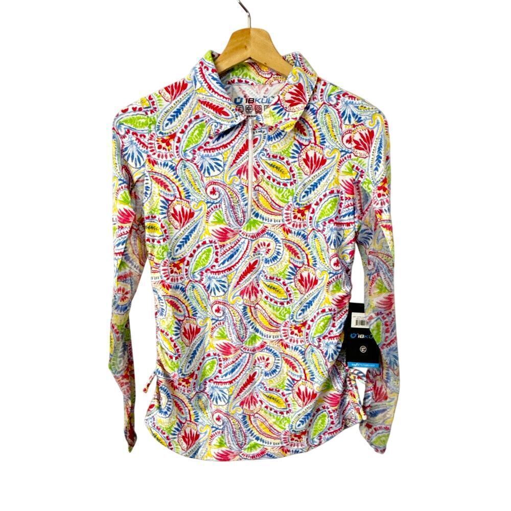 Ibkul Long Sleeve Zip Polo Top Paisley Multicolor XS